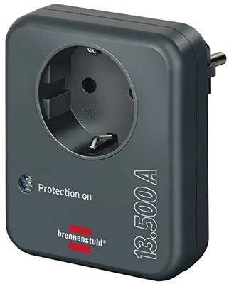 Brennenstuhl adaptador de tomada com proteção contra picos de tensão até 13,500 A (protetor de sobretensão, adaptador para tomada de terra, tomada de proteção anti-raios) antracite