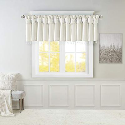 Madison Park Emilia Faux Silk Valances for Windows with Beads, Elegant window valance, 50" W X 26" L, White