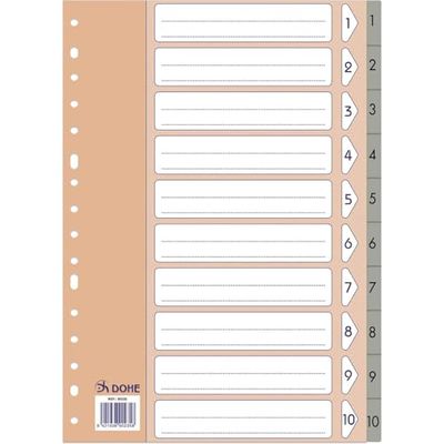 Dohe - Separadores Archivadores 2 y 4 anillas (10 uds.) - Índices Tamaño A4, Numerados 1-10, Plástico Resistente 180 Micras, 16 Agujeros - Color Gris