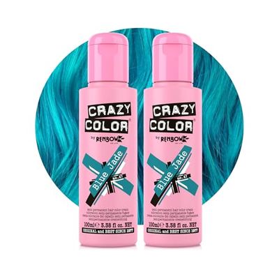 Crazy Color Vibrant Blue Jade Semi-Permanent Duo Hair Dye. Highly Pigmented Teal Aquamarine Conditioning & Oil Nourishing Vegan Formula | No Bleach or Ammonia | 200ml