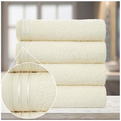 GC GAVENO CAVAILIA Large Towels Bath Sheet - Highly Absorbent Egyptian Cotton Towel Set - 4 Pack Extra Soft Large Bath Towel Cream - Quick Dry Bath Sheets - 450 GSM Washable Towels, 75 x 135 cm