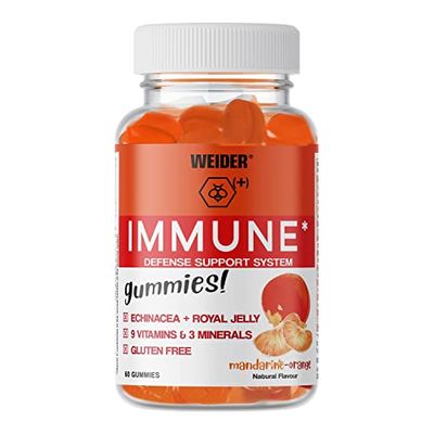 Weider Immune Gummies (60 Caramelle Gommose) Sapore Mandarino-Arancia, Vitamine, Minerali, Estratto Echinacea e Pappa Reale, Aiuta per rinforzare il Sistema Immunitario, Senza Glutine, Senza Zucchero