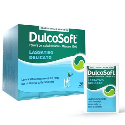 DulcoSoft Lassativo con Macrogol, Rimedi Stitichezza Adulti e Bambini - Senza Glutine, Senza Zucchero, Lassativo Delicato per Irregolarità Intestinale, Stipsi (28 Bustine)