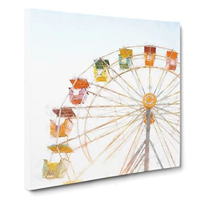 Colourful Ferris Wheel Painting Modern Canvas Wall Art Print Ready to Hang, Framed Picture for Living Room Bedroom Home Office Décor, 14x14 Inch (35x35 cm)