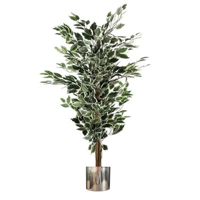 Leaf Árbol de ficus Artificial con macetas de Metal, Verde, 130 cm