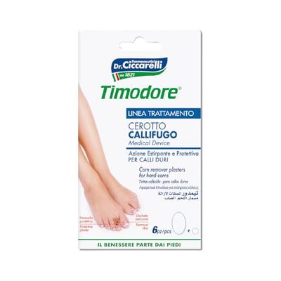 Timodore, Cerotto Callifugo per Calli Duri, Indicati per Estirpare Rapidamente i Calli Duri dei Piedi Senza Dolore, Adatto Anche per le Mani, 100% Made in Italy, Dermatologicamente Testato, 6 pz