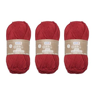GLOREX 5 1004 52 - Set van 3 stuks katoen van 100% katoen, elk 50 g in rood, veelzijdig, zacht en wasbaar