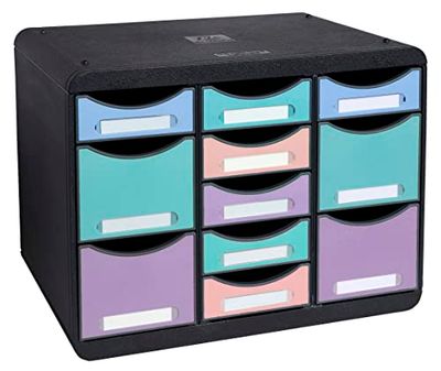 Exacompta - Ref. 3132796D - STORE-BOX multi - 1 unit with 7 thin drawers and 4 high drawers - External dimensions: Depth 27 x width 35.5 x Height 27.1 cm - Landscape format - Matching watercolour