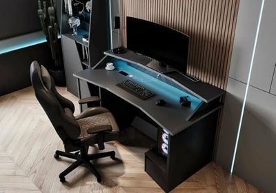 Dmora - Bureau Ardeche, Pupitre Polyvalent, Table de Bureau pour PC, Plan de Travail, 160x76 h92 cm, Noir
