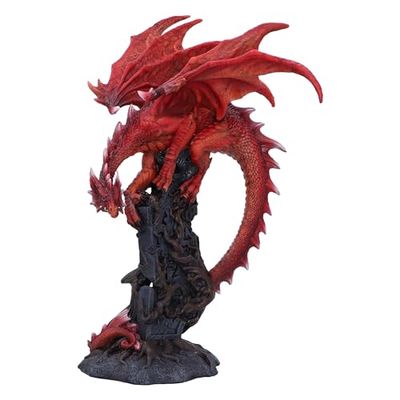 Nemesis Now Figurka Draconic Roots 28,5 cm, żywica, czerwony, czerwony smok na kamieniu, ozdoba czerwonego smoka, prezent kolekcjonerski, odlewana z najlepszej żywicy, fachowo ręcznie malowana