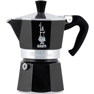 Bialetti - Moka Color : Machine à expresso emblématique sur la cuisinière, Fait du vrai café italien, Pot Moka 6 tasses (250 ml), Aluminium, Noir