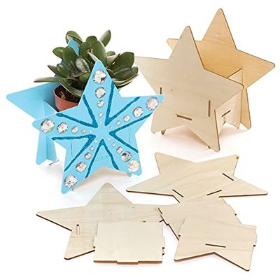 Baker Ross FE762 Star Wooden blomkruka hantverkskit – 3-pack, gör din egen blomkruka, plantera krukor för barn att dekorera, kreativa julaktiviteter för barn