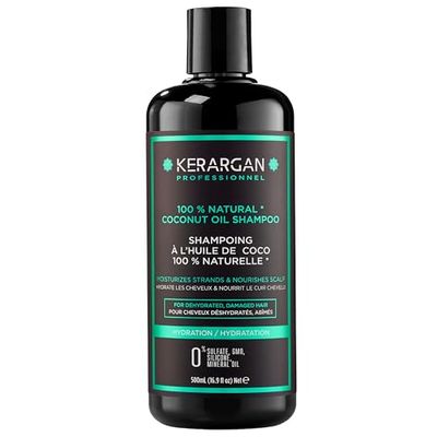 Kerargan - Shampoing Hydratant à l'Huile de Coco Pour Cheveux Déshydratés et Abîmés - Nettoyage Doux et Hydratation - Sans sulfate, OGM, silicone, et huile minérale - 500ml