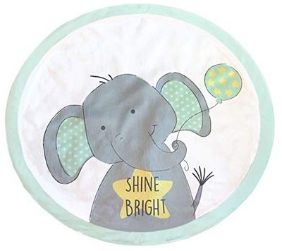 Babyspeelmat rond | mintgroen crème 90 x 90 | 3D olifant-motief | super zacht sherpa oppervlak