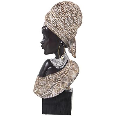 FIGURA BUSTO RESINA AFRICANA NEGRO/DORADO_18X9X42CM
