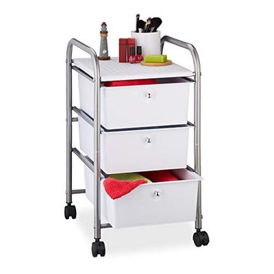 Relaxdays Storage Trolley, 3 Drawers, H x W x D Approx. 60 x 33 x 39 cm, Metal & Plastic, Silver