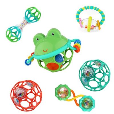Bright Starts, Little Shakers 6-delige cadeauset - BPA-vrij, gemakkelijk vast te pakken babyrammelaars en bijtringen, uniseks, pasgeborenen +