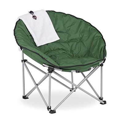 Relaxdays Silla Plegable Moon Chair, XXL, Asiento Camping y Pesca, 96 x 100 x 74 cm, Acolchada, con Bolsa, Verde Oscuro