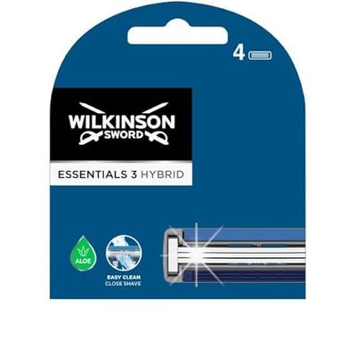 Wilkinson Sword - Rasoio monouso Extra 3 Essentials Hybrid - Rasoio a 3 lame da uomo - Confezione da 4 caricabatterie