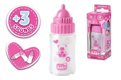 Simba 105560009 - New Born Baby Magische melkfles met geluid, melkfles met verdwijnende melk, 3 babygeluiden, 13 cm, voor kinderen vanaf 3 jaar