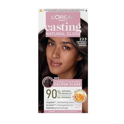 L’Oréal Paris Ammonia Free Semi-Permanent Hair Dye, 223 Brown Espresso, Glossy Hair Colour, Natural Looking Finish, For up to 28 Shampoo, Casting Natural Gloss, 1 Application