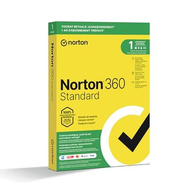 Norton 360 Standard 2022, antivirussoftware, internetbeveiliging, 1 Apparaat, 1 Jaar abonnement met automatische verlenging, Secure VPN en Password Manager, PC, Mac, tablet of smartphone