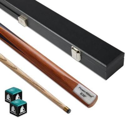 PowerGlide One 2-delad snooker pool eller biljardkö fodral & krita set | Aero | askträ kö, hårt fodral och grön krita | mässingsfog | full storlek 145 cm | 9,5 mm spets