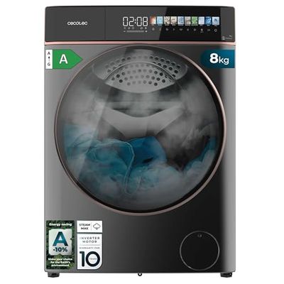 Cecotec Lavadora 8Kg Carga Frontal Bolero DressCode 8900 Inverter FullColor Steel A Acabado Acero 1400 Rpm, Pantalla 10,3", 11 Programas, Inverter, SteamMax, Clase A