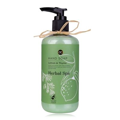Accentra Distributeur de Savon Herbal Spa avec Savon pour Les Mains - Savon Liquide dans Un Distributeur décoratif à Pompe - Bouteille en matériau recyclé - 290 ML - Parfum : Citron et Thyme