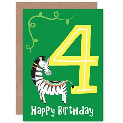 Wee Blue Coo CARD BIRTHDAY KIDS FOUR 4 NATIVE ZEBRA GIFT