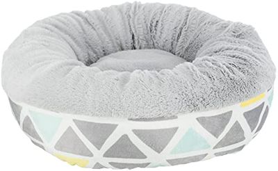 Lit Douillet Sunny, Ronde, en Peluche, 35 × 13 cm, Multicolore/Gris