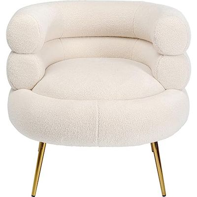 Kare Design Cocktailstoel Livelli, wit, 150 kg max. belastbaarheid, stoel met armleuning, gestoffeerde stoel, glamour, moderne stoel voor woonkamer, stalen poten in goud, 77,5 x 74 x 73,6 cm (H x B x