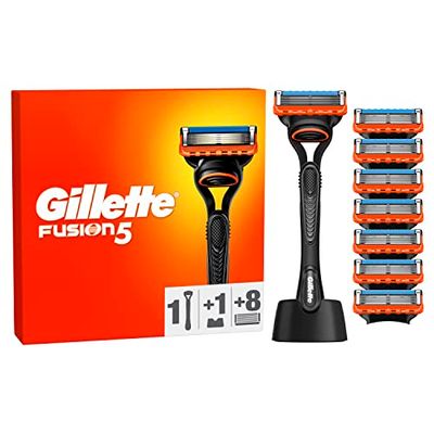 Gillette Fusion 5 Rasoio Uomo, 1 Rasoio a Mano Libera, 8 Lamette da Barba da 5 Lame, Rasatura Confortevole, Manico Ergonomico con Rifinitore di Precisione, Fino a 1 Mese di Rasatura, sin valentino