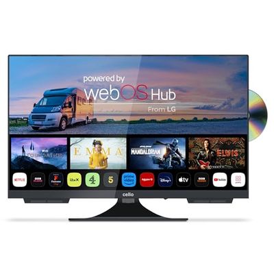 Cello C2224WSF Trav 22" FULL HD SMART/DVD Camping Travel TV geïntegreerde DVD-speler frameless Triple Tuner Bluetooth WebOS by LG "Pitch Perfect" Speaker Motorhome Truck Made in Europe [2024]