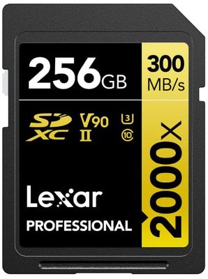 Lexar Professional 2000x 256 GB SD Kort, SDXC UHS-II Minneskort w/o-läsare, Upp till 300MB/s läsning, för DSLR, videokameror i biokvalitet (LSD2000256G-BNNNG)