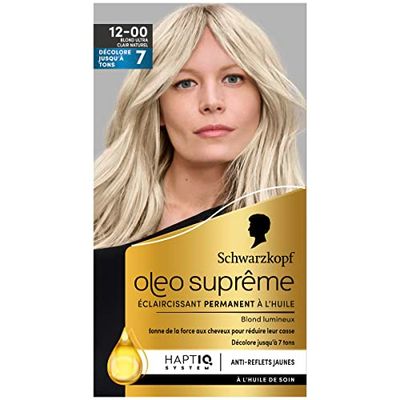 Schwarzkopf Oleo Suprême 12-00 Blond Ultra Clair Naturel – Éclaircissant Permanent à l’Huile, Sans Ammoniaque – Couleur & Éclat Longue Durée, Couvre 100% des Cheveux Blancs