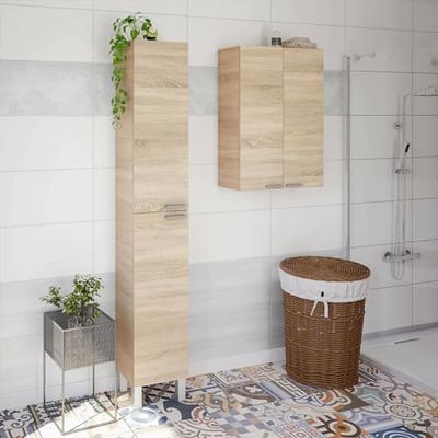 Dmora - Mobile colonna Hollywood, Mobile per bagno a 2 ante, Armadio pensile con 2 ripiani, 30x25h182 cm, Rovere