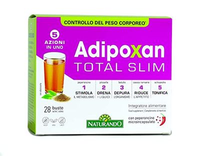 Naturando AdipoxanTotal Slim Complemento Alimenticio Para El Control Del Peso Corporal con L-Carnitina, Guindilla microencapsulada, Bedulla, Esquisandra, Pilosella y Cassia nomame - 28 sobres