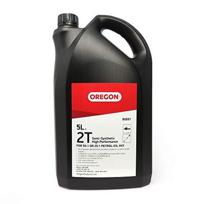 Oregon 2-Stroke Engine Oil, Self-Mixing Partly Synthetic Mineral Chainsaw Oil, Low Smoke, Low Ash Lubricant, Protects Engine & Improves Performance, 2T, Leaded or Unleaded Fuels, 5 Litres (90891)