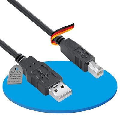 Sonero® USB 2.0-kabel, aktiv anslutningskabel med signalförstärkare, skrivarkabel, USB-A-kontakt till USB-B-kontakt, 480 Mbit/s, 15,0 m, svart