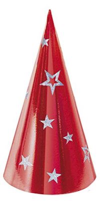 Ciao Set 12 hoeden A conus papier metallic met sterren, 30 cm, kleuren gesorteerd