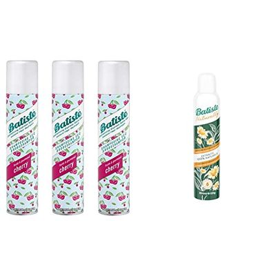 Batiste - Shampooing Sec Cherry - 200 ml - Lot de 3 & Naturally - Shampooing Sec, Thé Vert & Camomille, Spray de 200 ml