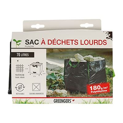 GREENGERS - Bolsas de basura de jardín, jardín - Bolsa de escombros resistente, bolsa de leña reforzada de 70 L, bolsa de jardín de 70 L, 1 bolsa - Alta resistencia, autoestable, 200 g/m² - 42 x 42 x