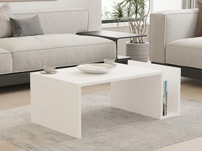 Hanah Home Modern White Coffee Table, 86,8 x 32,4 x 50 cm, 100% melamina rivestita in melamina, spessore 18 mm, design scandinavo per stile