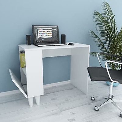 Homemania Parijs Bureau met planken – woonkamer, slaapkamer, kantoor, studeerkamer, wit van hout, 90 x 50 x 75 cm