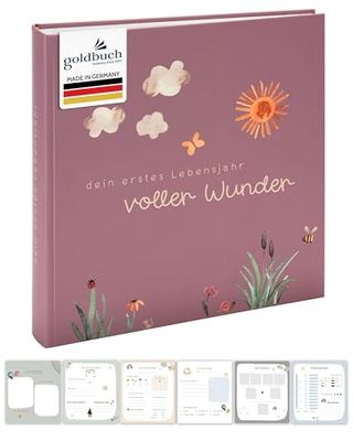 goldbuch 15 511 Álbum de fotos para bebé lleno de maravillas con diseño de flores, estructura de lino, álbum de fotos con 58 páginas en blanco, pergamino y 4 páginas ilustradas, álbum de bebé, papel,