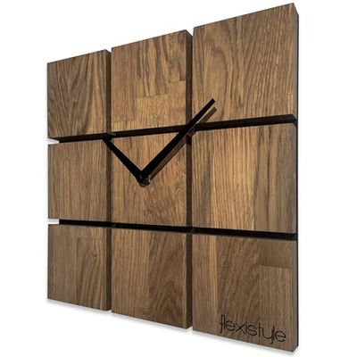 FLEXISTYLE Reloj de Pared Moderno Harmony Madera de Roble Cuadrado, Negro, sin Ruido de tictac, Cuarto de baño, salón, habitación Juvenil (Roble marrón, 30 cm)