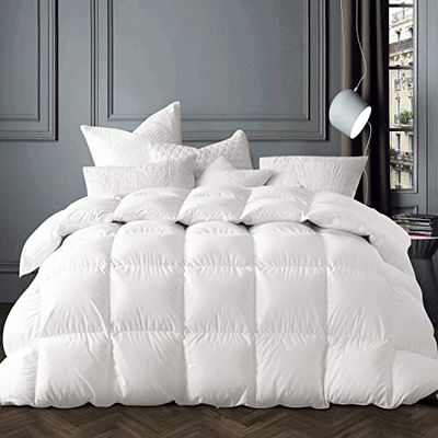 Globon Texcote Edredón de plumón de Ganso Blanco Nano-tratado, tamaño King, Peso de Relleno de 60 onzas, Potencia de Relleno de 700, 400 Hilos, Carcasa 100% algodón, Color Blanco