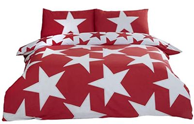 Rapport Stars Parure de lit réversible en Polycoton Rouge pour lit Simple