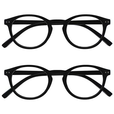 Opulize Zen Reading Glasses 2 Pack Cool Round Frame Spring Hinges Scratch Resistant Matt Black Mens Womens RR24-1 +3.50